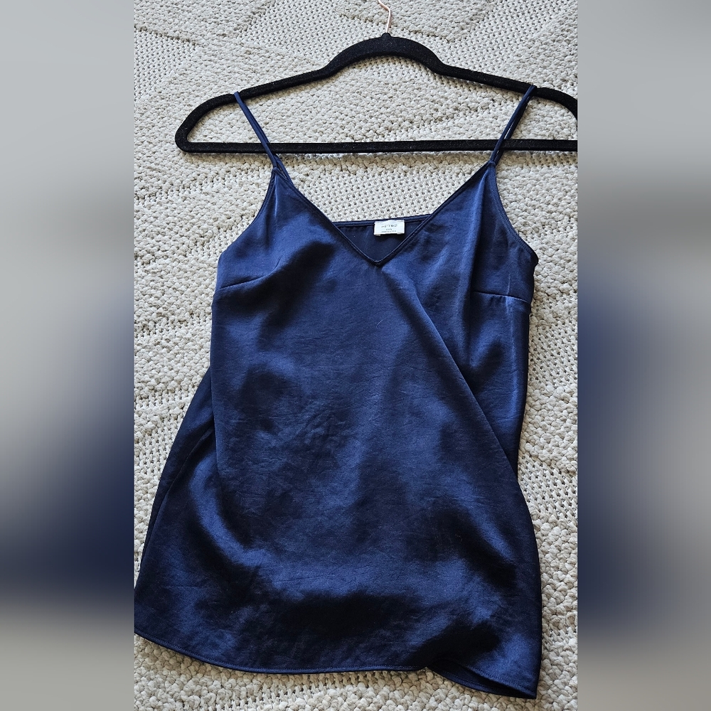Aritzia Wilfred Navy Blue Satin Tank Top Size XXS
